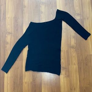 Zara Knit One-Shoulder Black Ribbed Long Sleeve